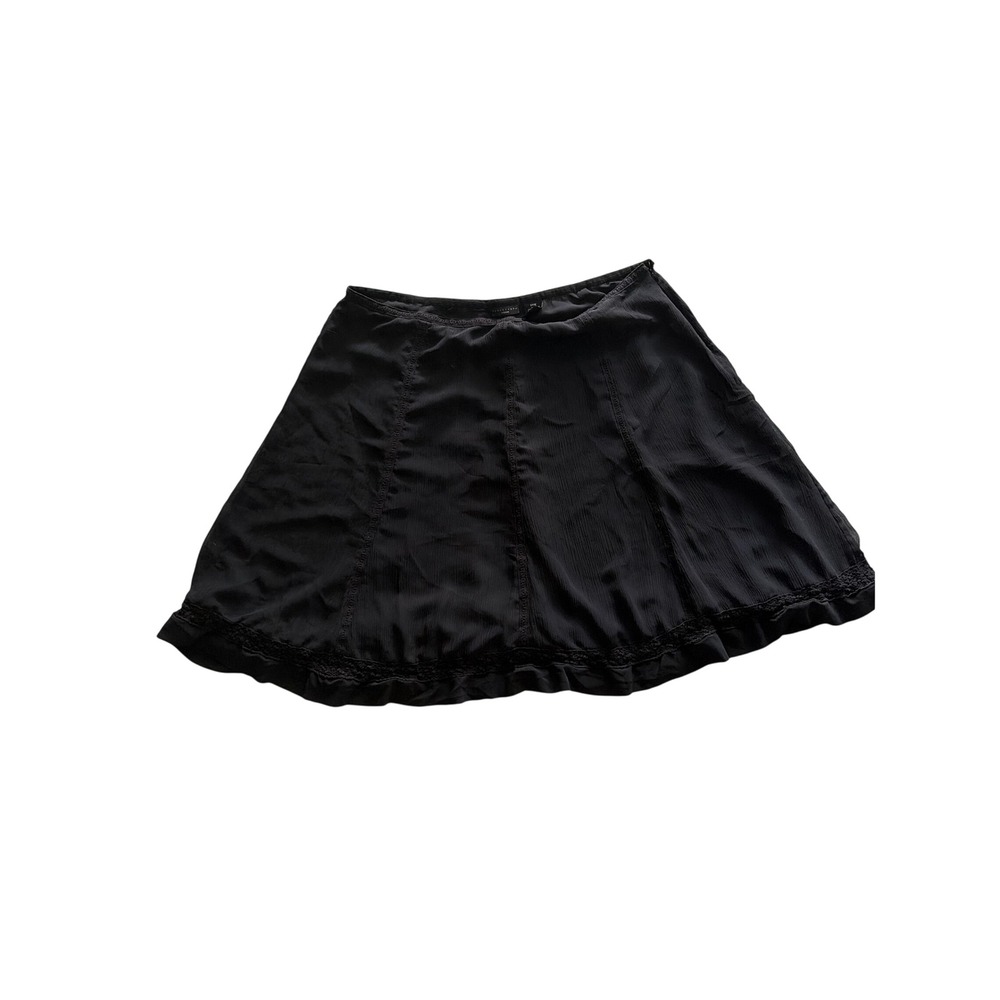 Midi Skirt Lace Trim Gothic Apostrophe Woman 24W Black Side‎ Zip Crinkle A-Line